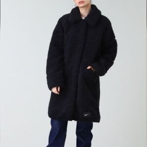 Nike Icon Clash Black Long Sherpa Fleece Teddy Jacket Coat